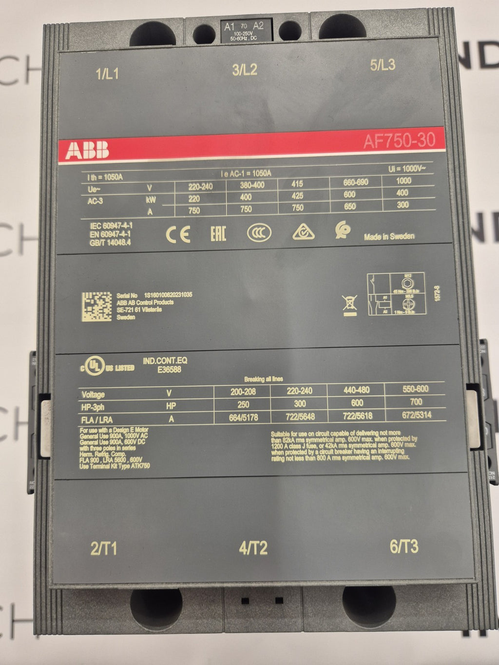 ABB AF750-30 CONTACTOR 750A