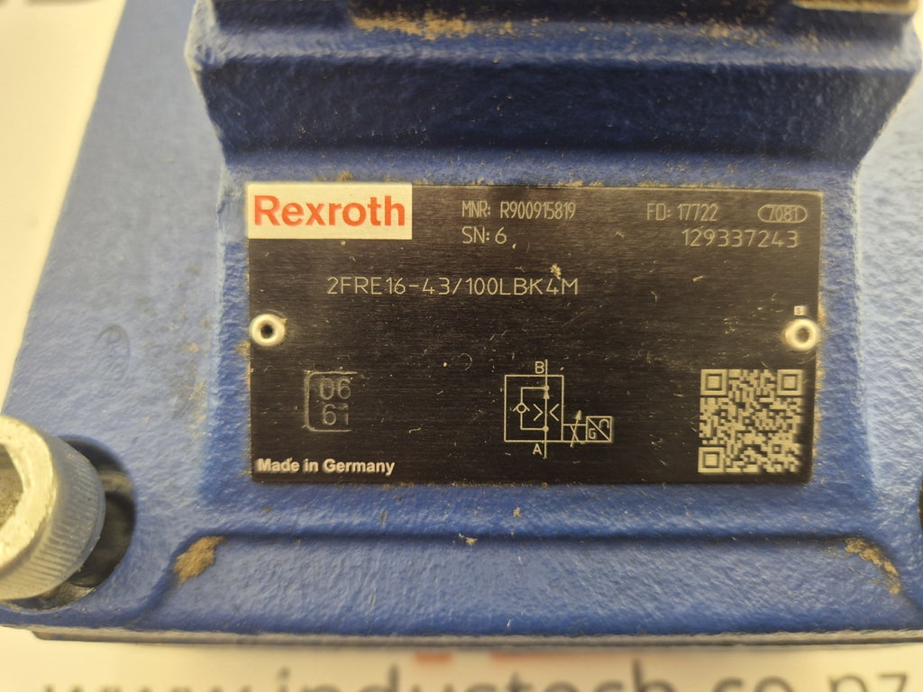REXROTH PROPORTIONAL VALVE R900915819 2FRE16-43/100LBK4M