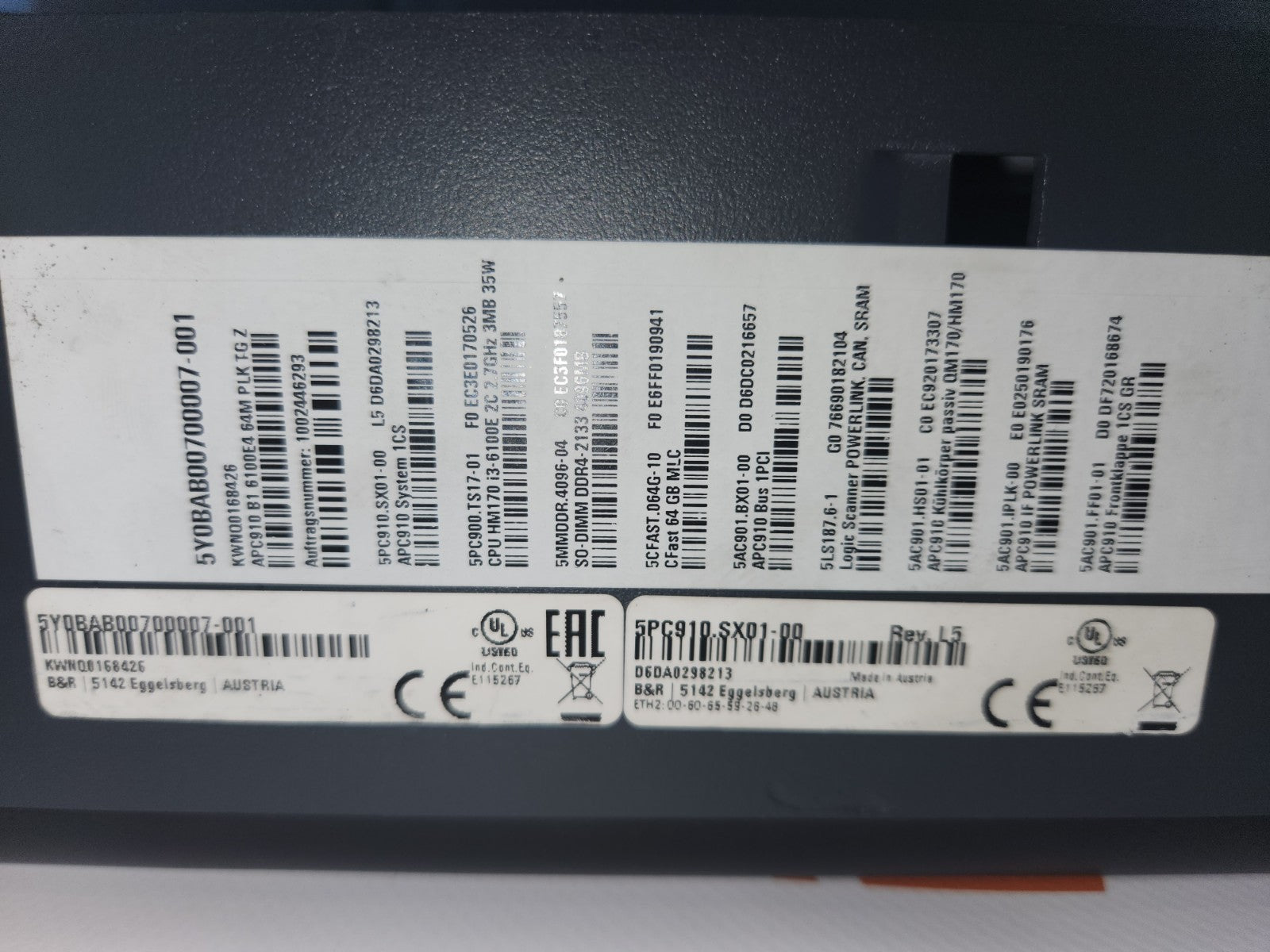 B&R 5PC910.SX01-00 Rev. L5 Automation PC