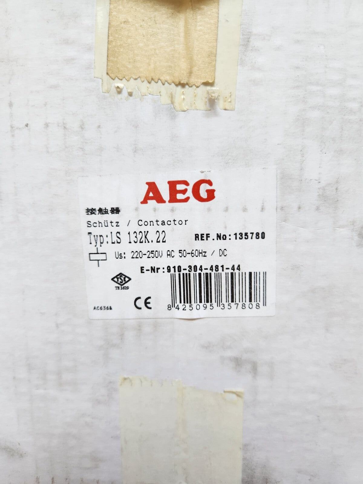 AEG LS132K.22 Contactor, 132kW @AC-3, 3-pole, Coil 220-250V AC 910-304-481-44