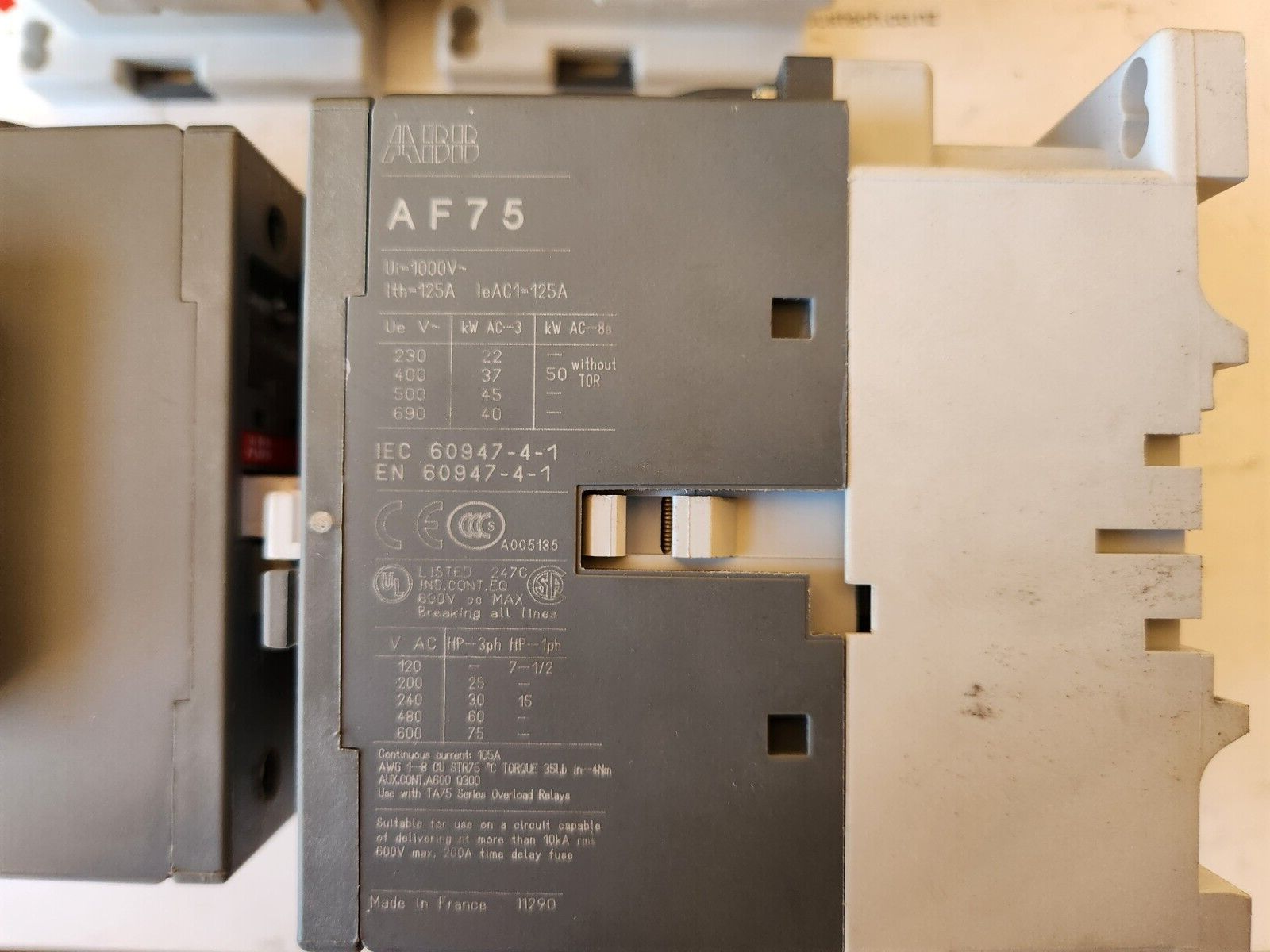 ABB AF75-30-11 125amp Contactor 20-60vdc Coil