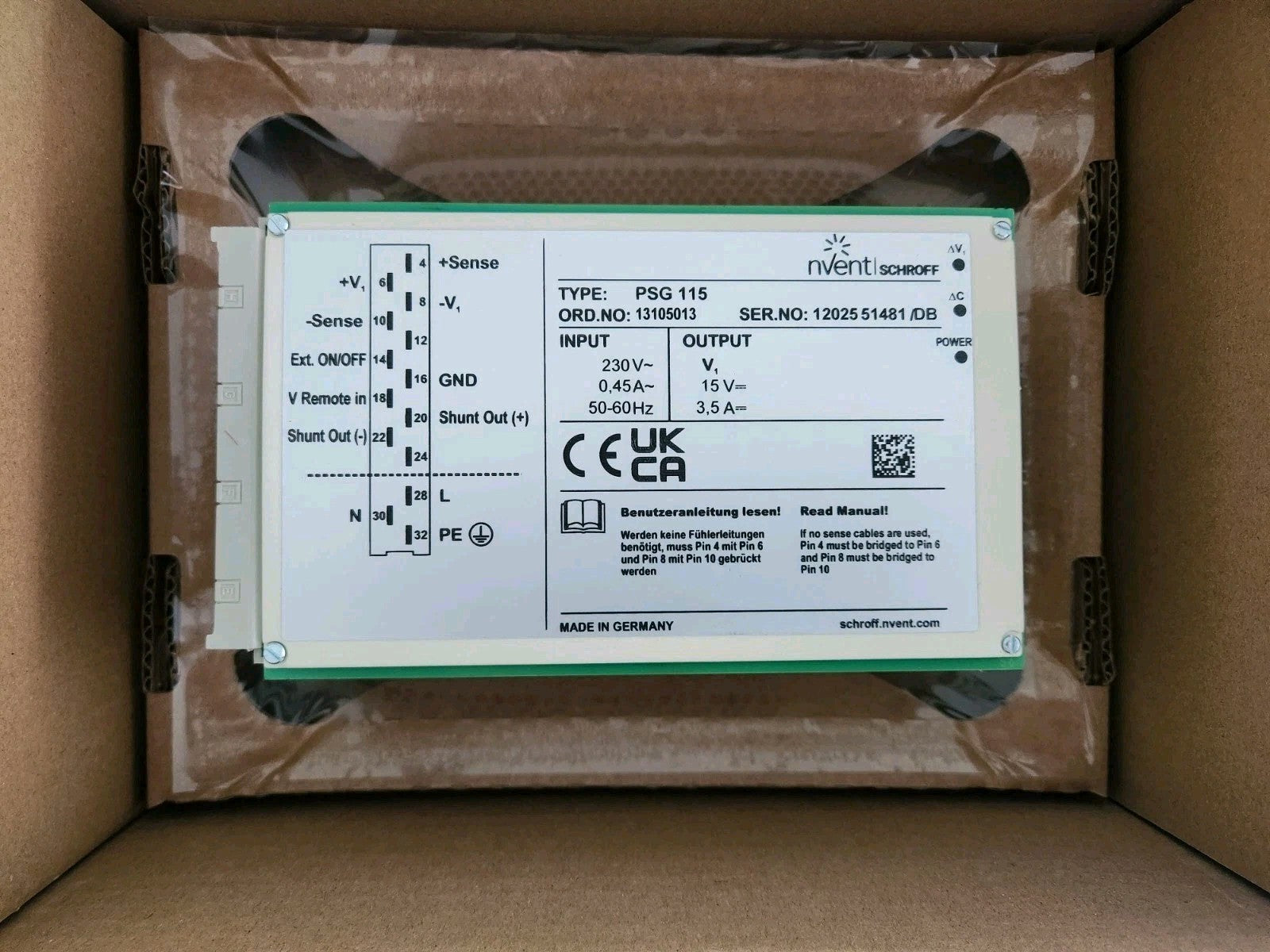Nvent Schroff 13105013 Switching Power Supply Type PSG 115 OPV 14TE