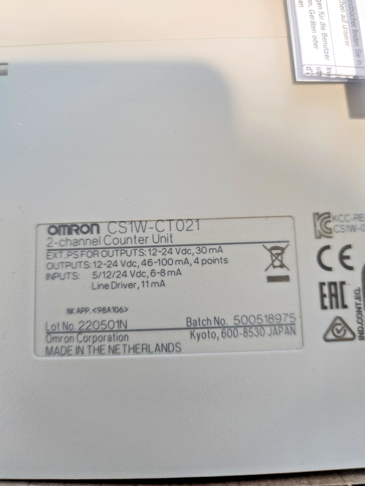NEW OMRON SYSMAC CS-SERIES HIGH-SPEED COUNTER CS1W-CT021 CS1WCT021