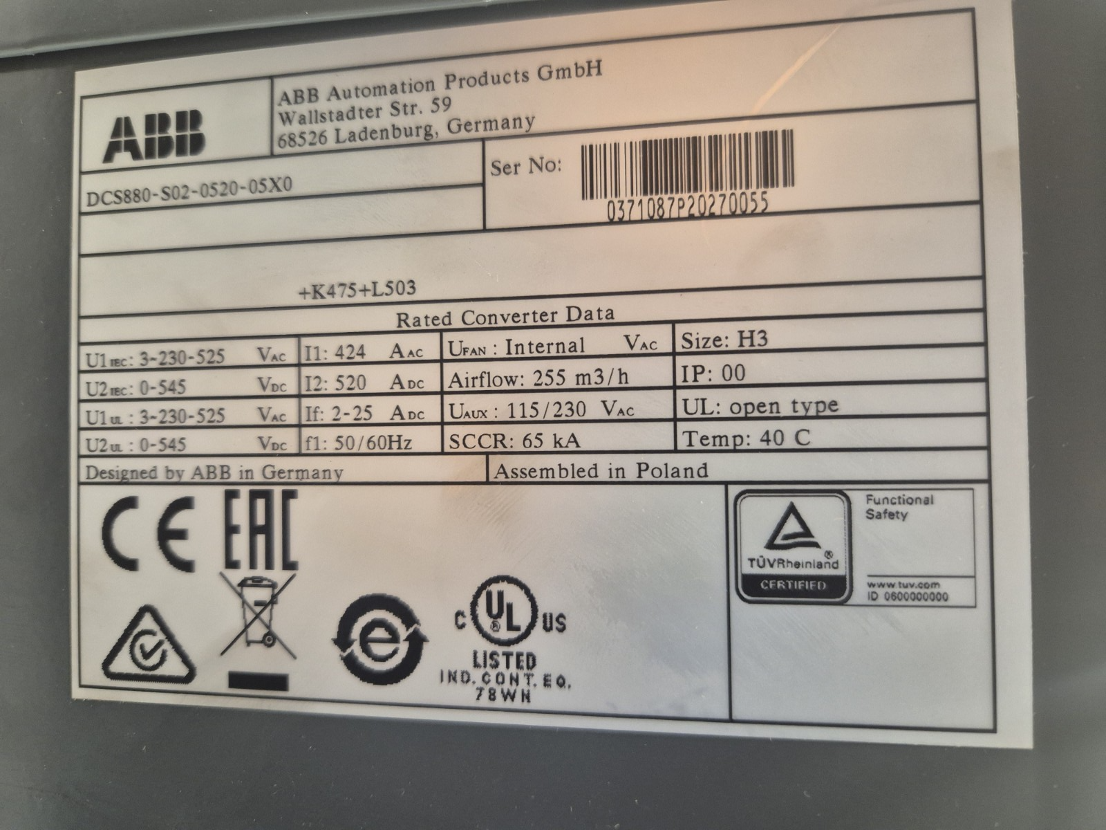 ABB DCS880-S02-0520-05X0  DC Drive