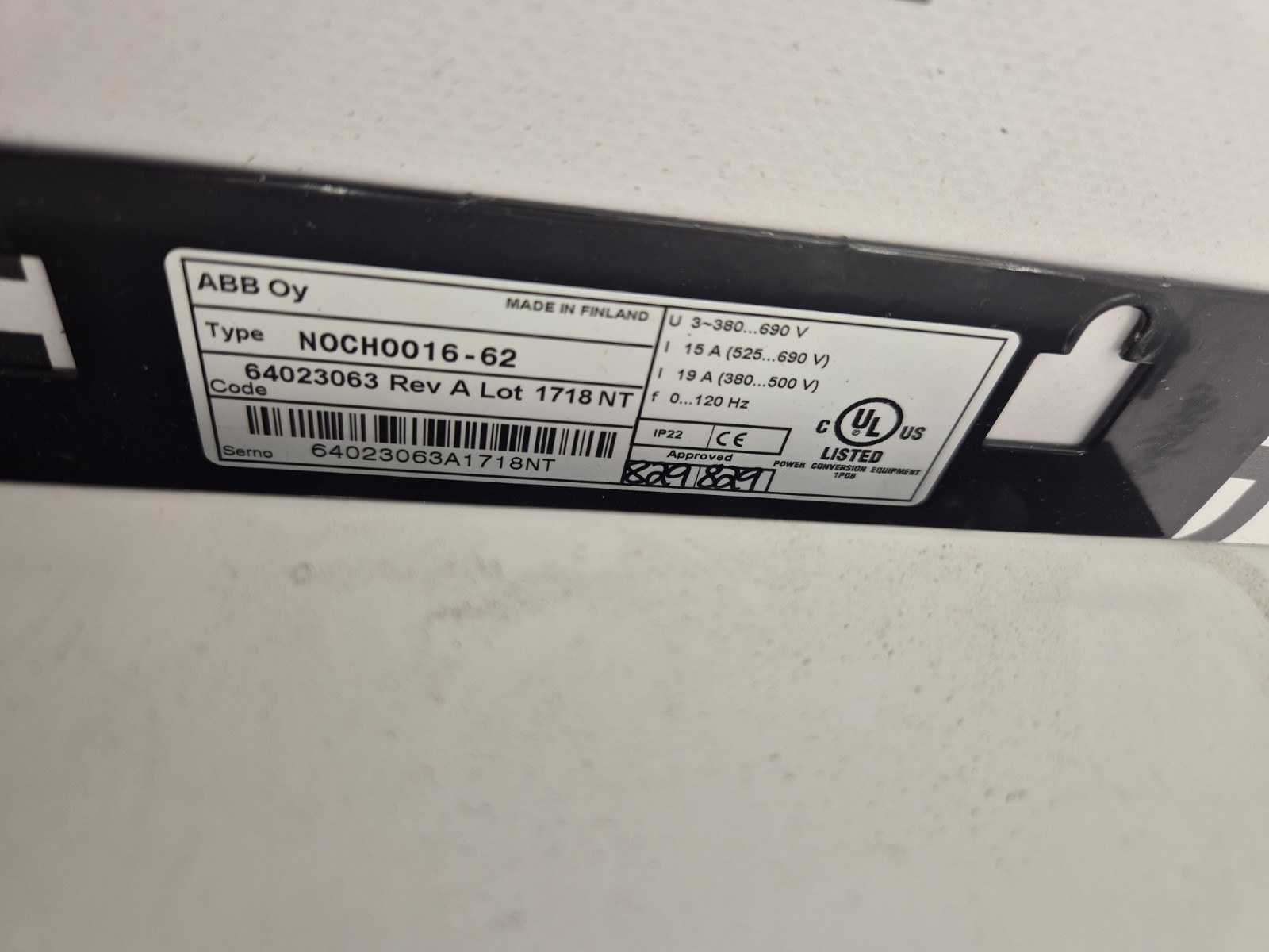 ABB DU/DT Filter N0CH0016-62 N0CH001662 380/690 Volt 15 A Amp